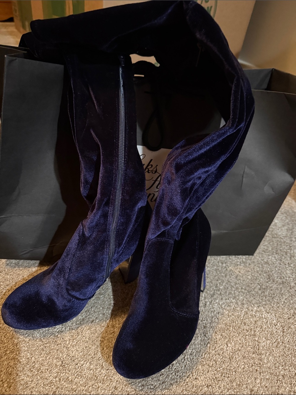 Material Girl Navy Velvet Over-the-Knee Boots